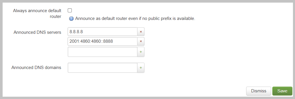 Screenshot showing IPv4 and IPv6 DNS servers being Announced using DHCPv6.