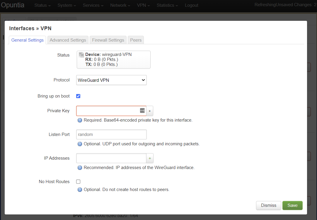Screenshot showing WireGuard Interface configuraion