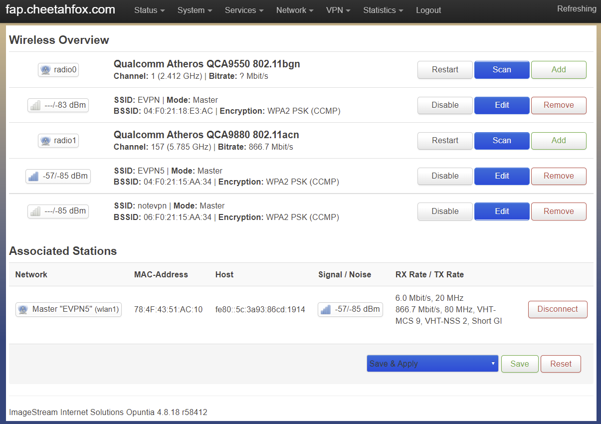 Wifi configuration Overview page