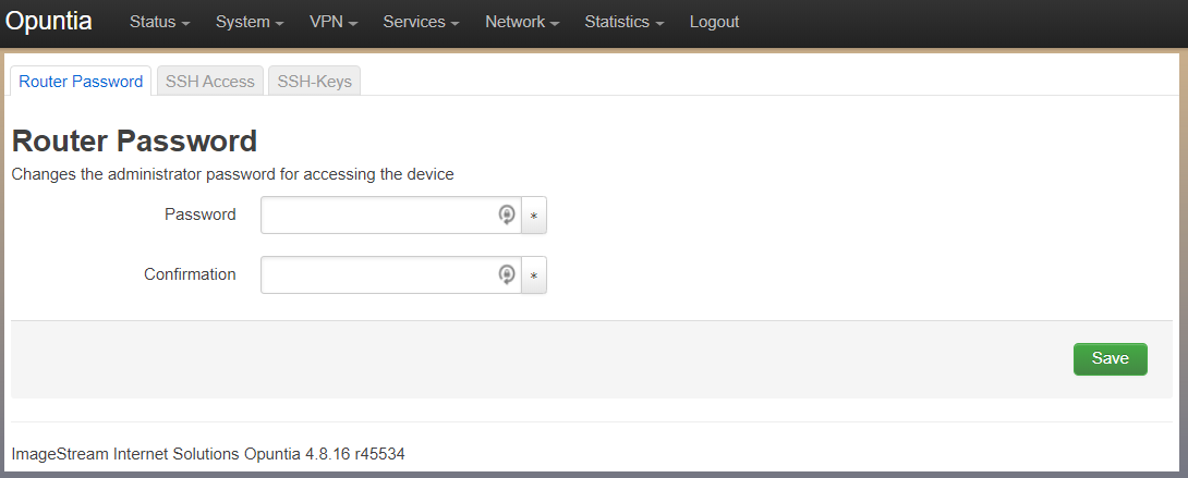 Screenshot of the Opuntia Password management screen