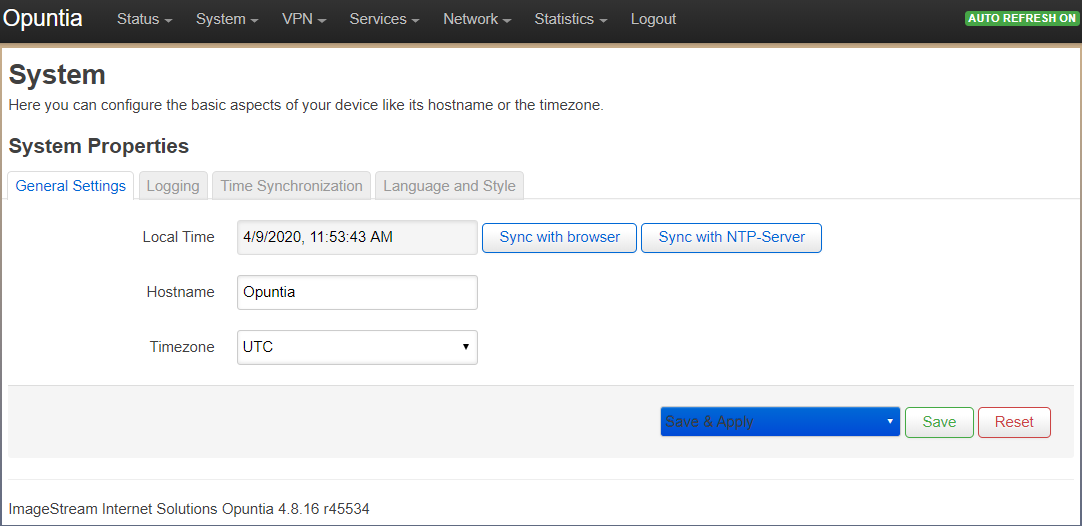 Screenshot of the General settings page