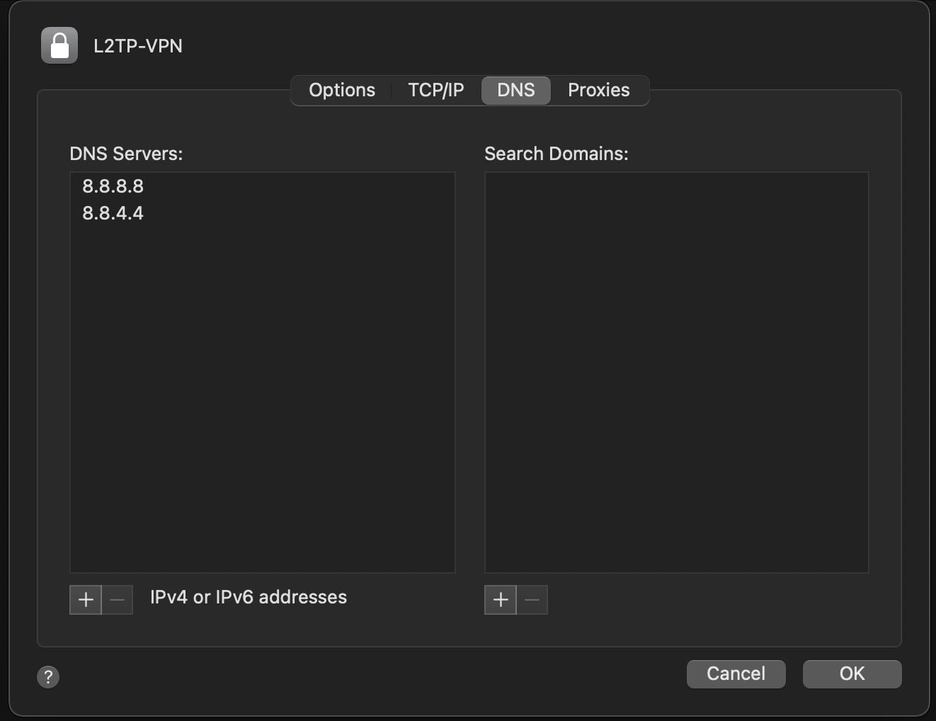 MacOS Big Sur DNS settings.
