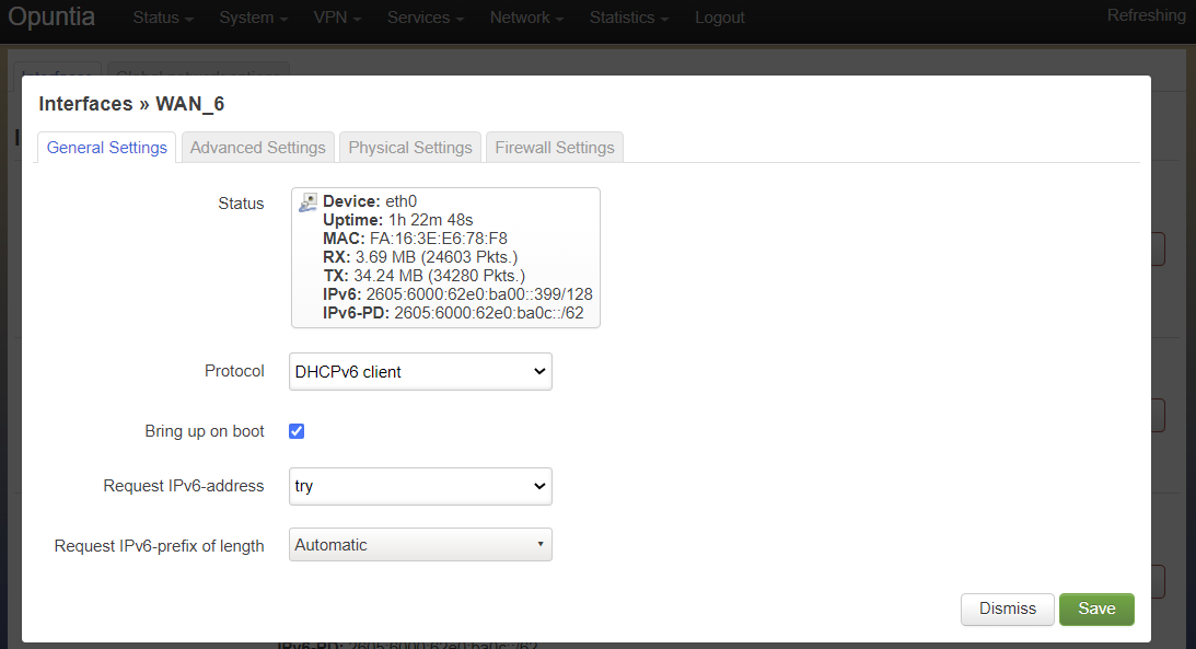 Screenshot of the DHCP client protocol tabs