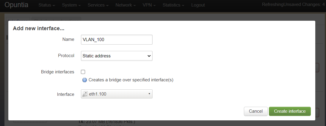 Screenshot showing the custom Interface input filled in.
